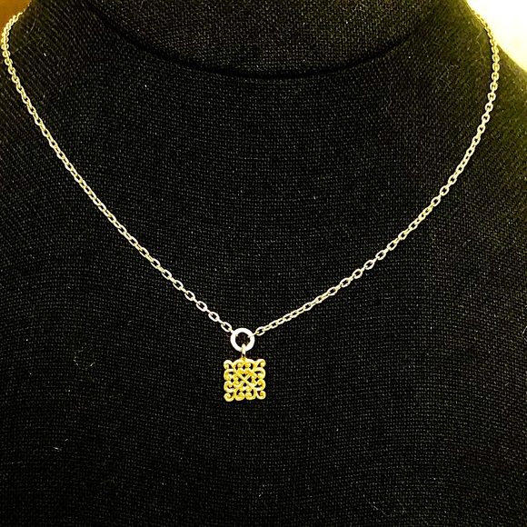 LOIS HILL Two Tone Sterling Silver Necklace Gold Plated Cut Out Scroll Pendant - Picture 7 of 10